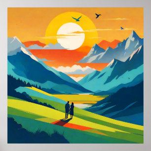 Póster El amor por el paisaje de las montañas retro