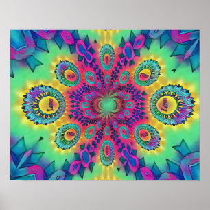 Póster El amor psicodélico multicolor es el patrón retro 