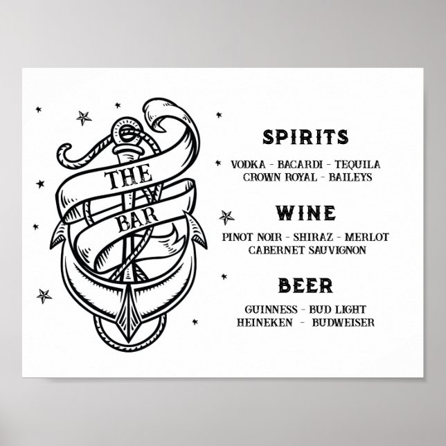 Póster El Anchor Tradicional De Tatuaje Bar Boda (Frente)
