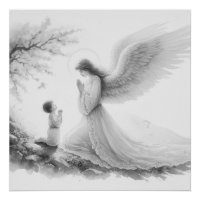 El ángel de la guarda reza con el niño