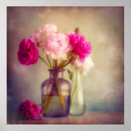 Póster El antiguo Bouquet Peony en las jaulas de vidrio