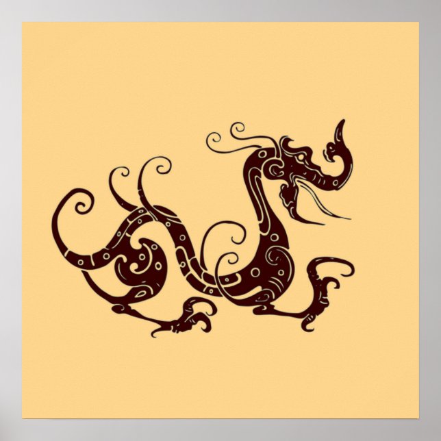 Póster El antiguo dragón místico marrón (Frente)