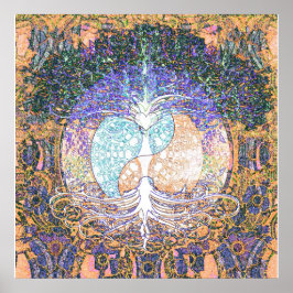 Póster El árbol de la vida con el yang yying y el símbolo