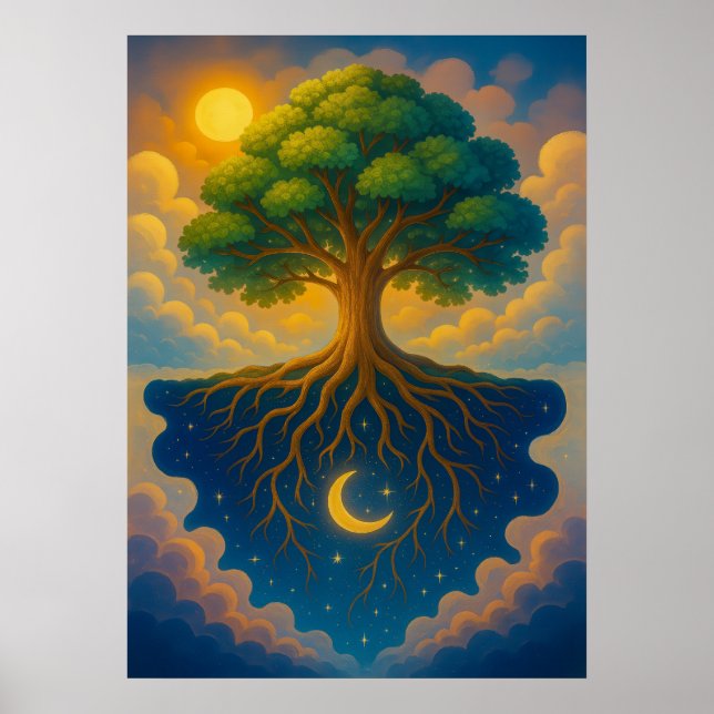 Póster El árbol de la vida con la fantasía del sol y la l (Frente)
