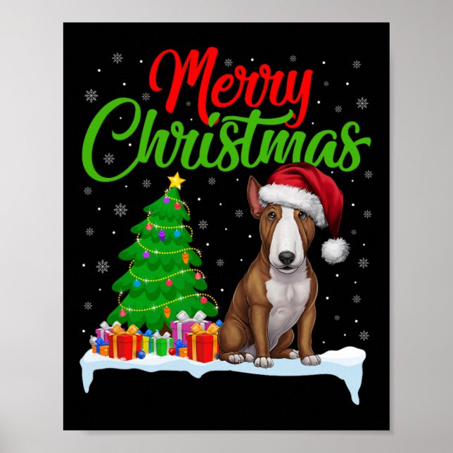 Póster El árbol de Navidad Bull Terrier Dog enciende dive (Frente)