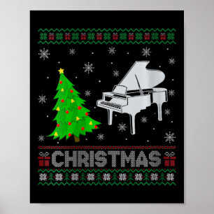 Póster El árbol de navidad de piano femenino enciende a N