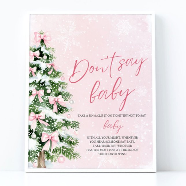 Póster El árbol de Navidad rosado inmaculado Baby Shower  (Pink Bows Christmas Tree Baby Shower Don't Say Baby Sign)