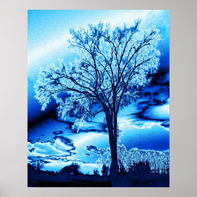 Póster El árbol en el Poster azul hielo (Frente)