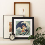 Póster El Art Deco Vintage ama el beso en las olas de la<br><div class="desc">Ilustracion vintage arte deco amor e imagen romántica con una pareja joven abrazándose y besándose bajo el surf,  una ola oceánica en la playa. Artista: George Barbier,  c. 1921.</div>
