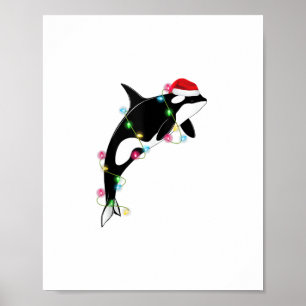 Póster El asesino de Orca de la ballena Santa Hat Navidad