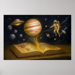 Póster El astronauta flota del libro de cuentos cósmico