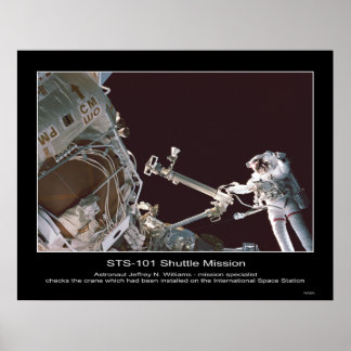 Póster El astronauta Jeffrey N. Williams revisa grúa