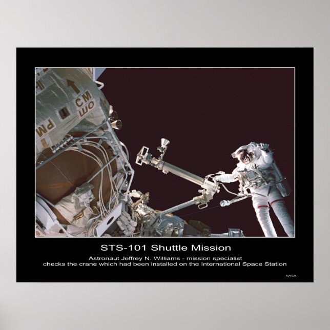 Póster El astronauta Jeffrey N. Williams revisa grúa (Frente)