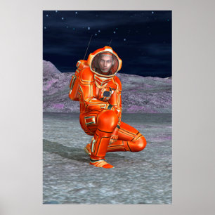 Póster El astronauta Marte, Explorador espacial en un pla