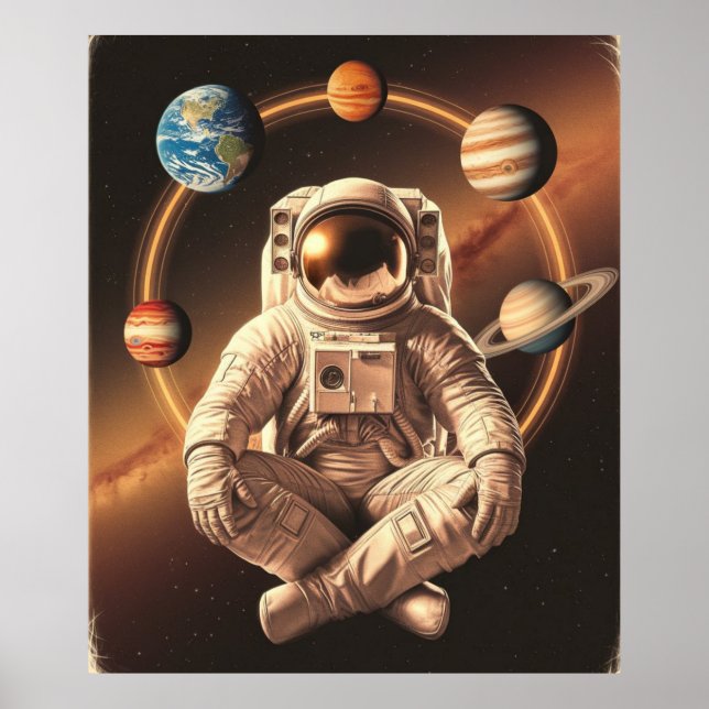 Póster El astronauta medita en el espacio (Frente)