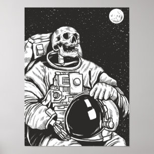 Póster El astronauta Skeleton Spooky Skull