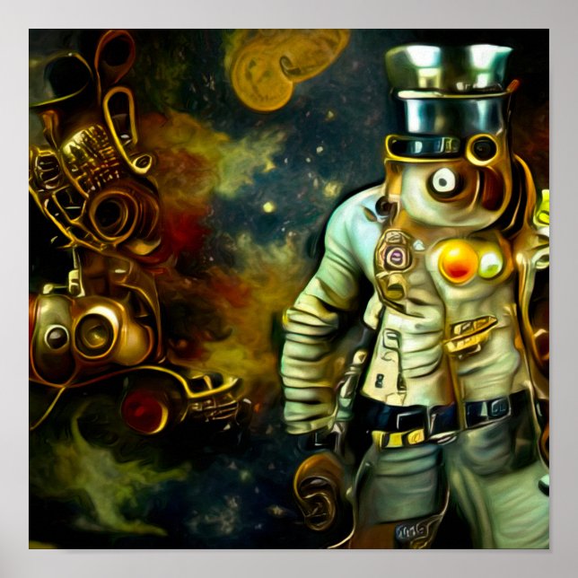 Póster El astronauta Steampunk Spaceman y la luna (Frente)