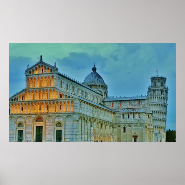 Póster El atardecer se asienta en la Piazza dei Miracoli, (Frente)