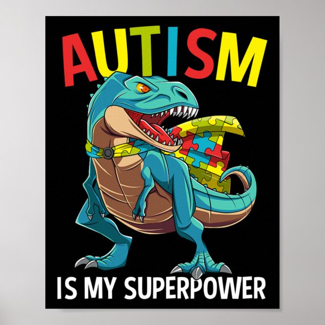 Póster El autismo es mi súper poder pieza del rompecabeza (Frente)