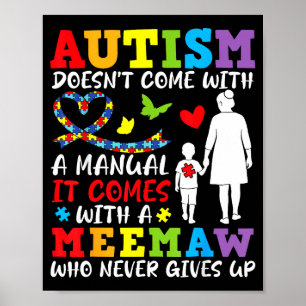 Póster El autismo no viene con un manual Meemaw nunca se 