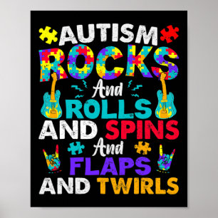 Póster El autismo roca y rueda divertido mes de concienci
