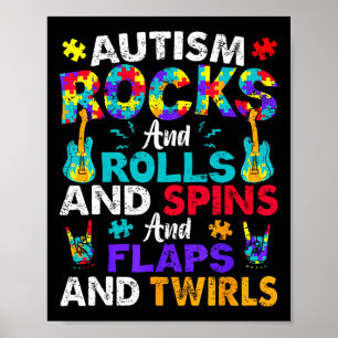 Póster El autismo roca y rueda divertido mes de concienti