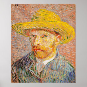 Póster El autorretrato de Van Gogh con un Gorra de paja