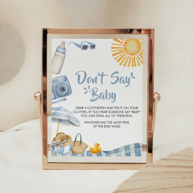 Póster El Baby Shower de verano de Blue Beach no dice beb (Boy Splish Splash Baby Shower Don't Say Baby Sign)