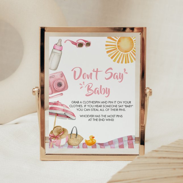 Póster El Baby Shower de verano rosado no dice bebé (Splish Splash Baby Shower Don't Say Baby Sign)