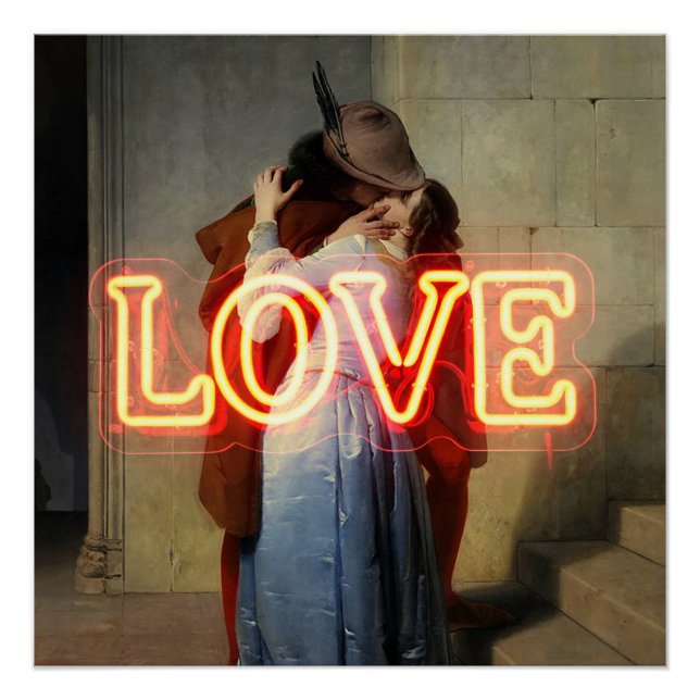 Póster El Bacio Remix – Neon “LOVE” Wall Art & Merch (Anverso)