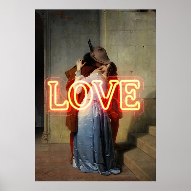 Póster El Bacio Remix – Neon “LOVE” Wall Art & Merch (Frente)