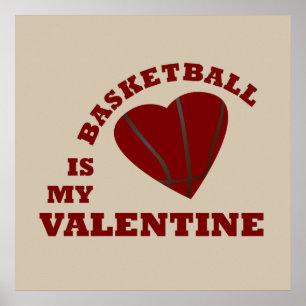 Póster el baloncesto es mi San Valentín con corazón rojo