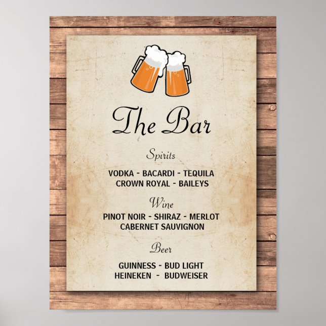 Póster El Bar Alegra Cerveza Evento Rótulo Boda Recepción (Frente)