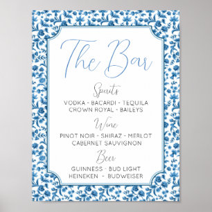 Póster El bar Boda Chintz Blue & White Floral Ditsy