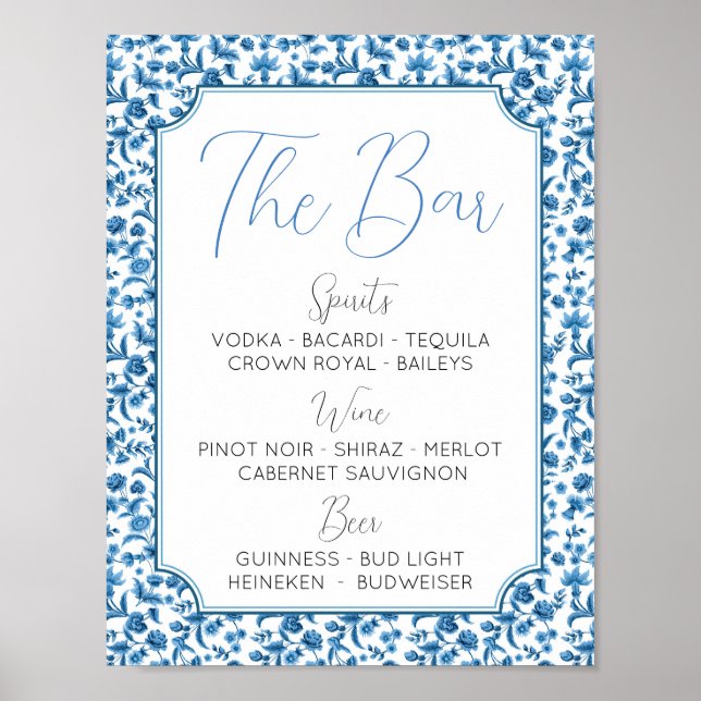 Póster El bar Boda Chintz Blue & White Floral Ditsy (Frente)