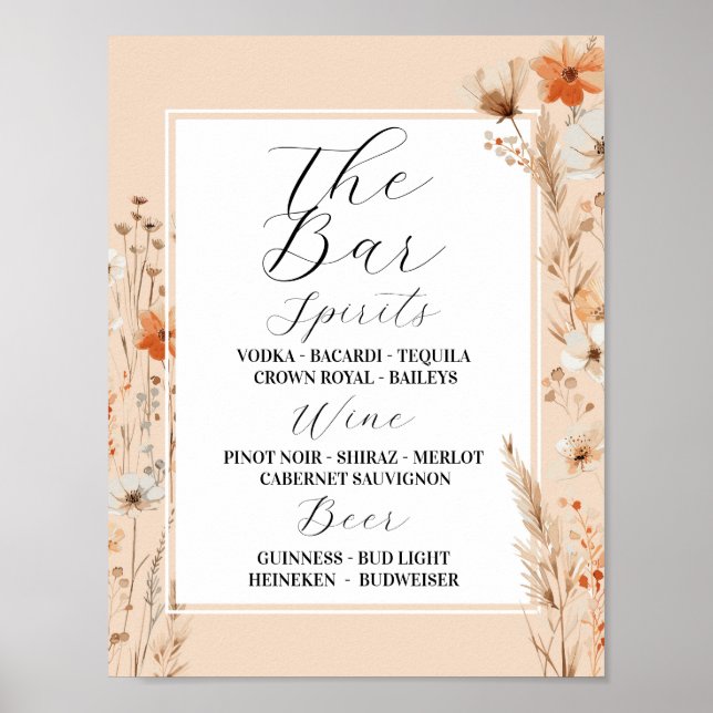 Póster El bar Boda Floral Boho Florals Bohemian (Frente)