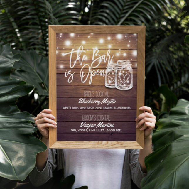 Póster El bar es un menú de bebidas abierto Rótulo Mason  (Subido por el creador)