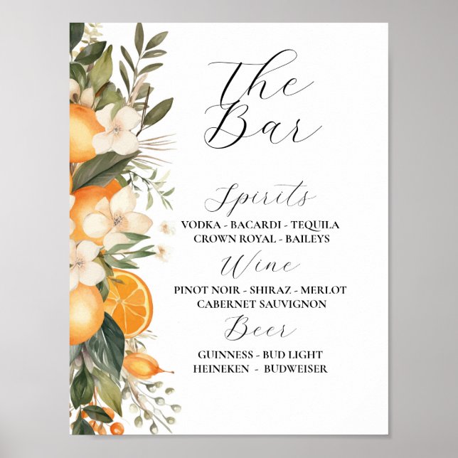 Póster El bar Floral Boda Florals Naranjas Citrus (Frente)