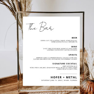Póster El Bar Moderno Menú Bebida Bar Boda Minimalista