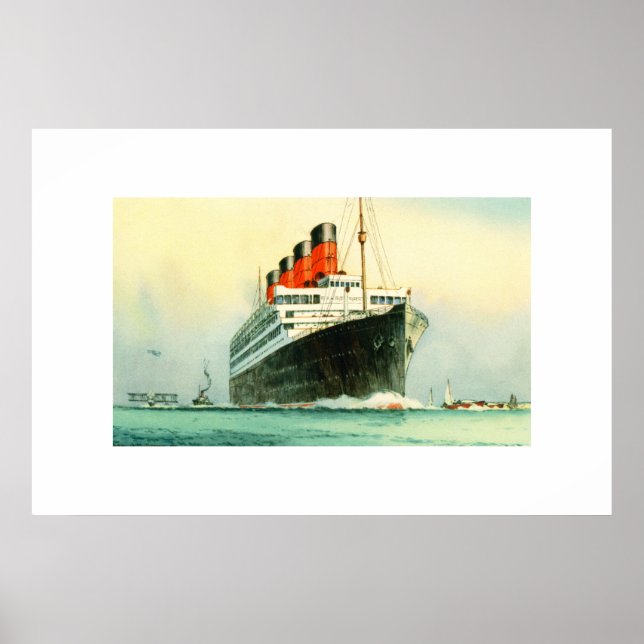 PÓSTER EL BARCO DE ESTRELLA BLANCA DE AQUITANIA CUNARD (Frente)