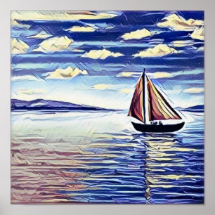 Póster El Barco Se Muda Alejado De La Costa