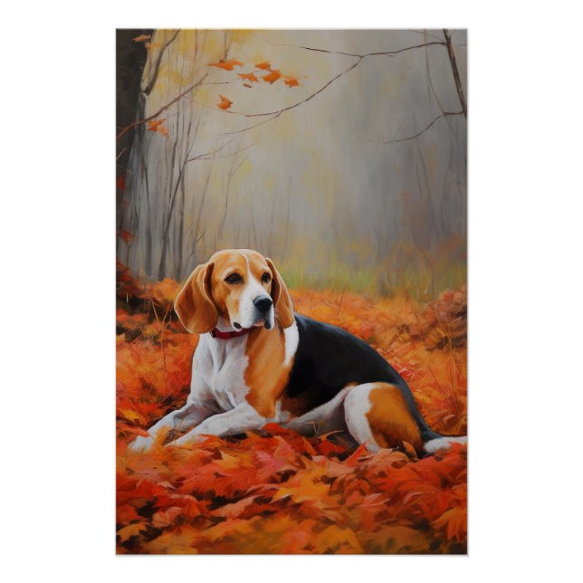 Póster El Beagle en otoño se inspira en las hojas (Anverso)