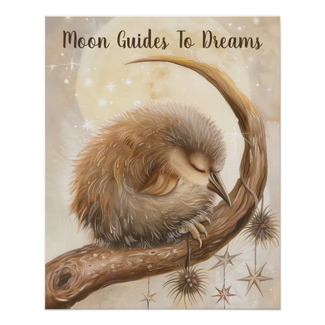 Póster El bebé de pájaro Kiwi durmiendo en la luna (Anverso)