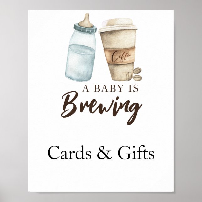 Póster El bebé está preparando tarjetas de café y regalos (Frente)