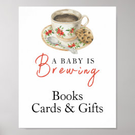 Póster El bebé está preparando tarjetas y regalos de café
