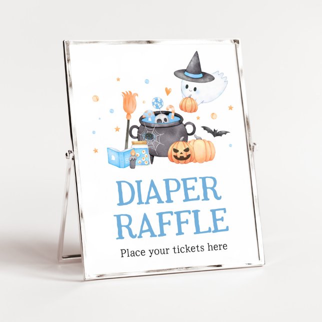 Póster El bebé está preparando un pañal azul de Halloween (Baby is Brewing Baby Shower Diaper Raffle Sign)