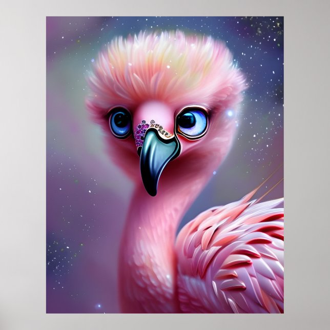Póster El bebé Flamingo de Kawaii, dulce y adorable (Frente)
