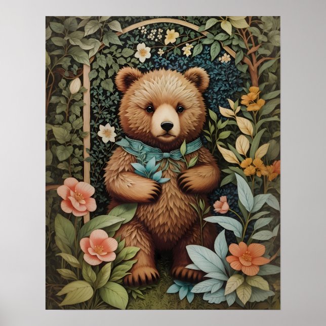 Póster El bebé lindo oso marrón William Morris inspirado (Frente)