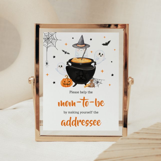 Póster El bebé naranja de Halloween está preparando una e (Baby is Brewing Baby Shower Envelope Station Sign)