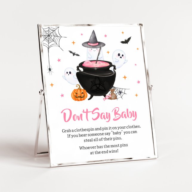 Póster El bebé rosado de Halloween se está gestando no di (Baby is Brewing Baby Shower Don't Say Baby Sign)